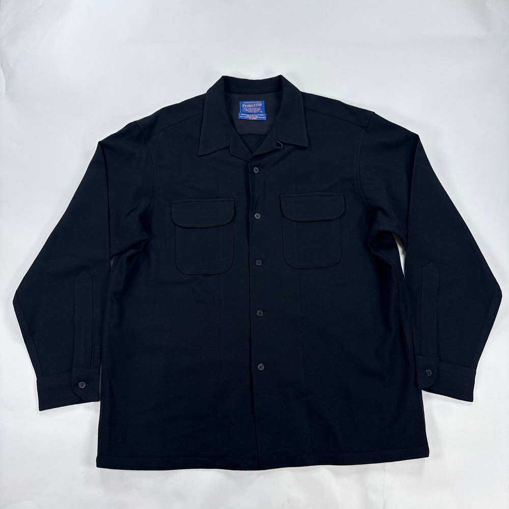 Pendleton Mens Board Shirt Shirt Large Black Virgin Wool Button Up Workwear